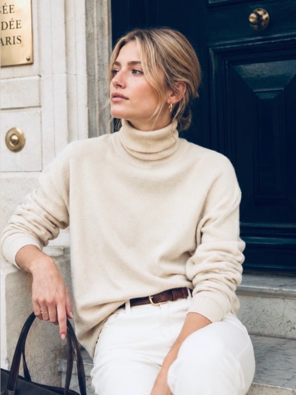 McDuff 100% Cashmere Soft Warm Cream Turtleneck Sweater Women’s M